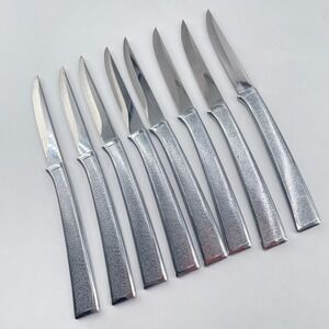 Carvel Hall Steak Knives Set of 8 Stainless Vtg MCM Textured Non-Serrated USA